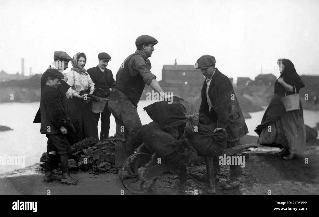 Sheffield. Coal Strike 1912. Selling Outcrop Coal. The 1912 United Kingdom national coal strike was the first national strike by coal miners in the United Kingdom. Its main goal was securing a minimum wage. After 37 days, the government intervened and ended the strike by passing the Coal Mines Act, extending minimum wage provisions to the mining industry and certain other industries with many manual jobs. Stock Photo