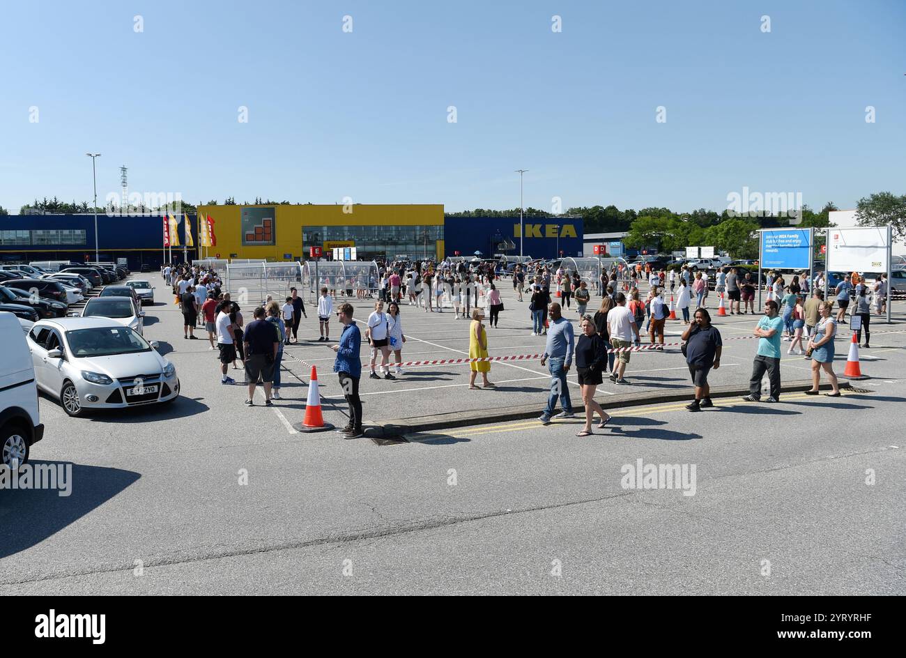 Thousands of shoppers have queued for hours to get into Ikea stores after the furniture giant reopened 19 shops in England and Northern Ireland on 1st June 2020. The COVID-19 pandemic spread to the United Kingdom in late January 2020. by 28 June 2020 there had been 311,151 confirmed cases  and 43,550 deaths of confirmed cases Stock Photo