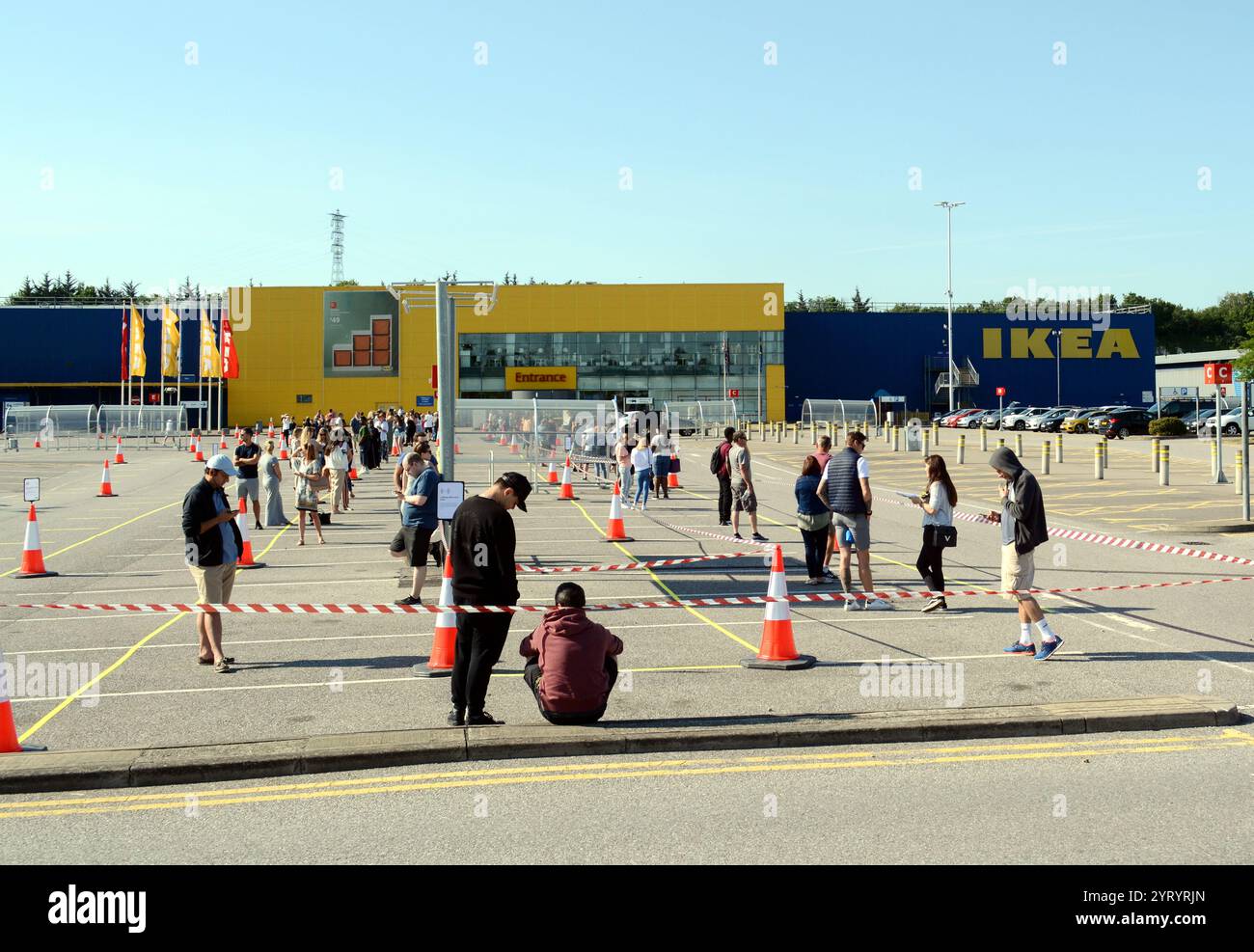 Thousands of shoppers have queued for hours to get into Ikea stores after the furniture giant reopened 19 shops in England and Northern Ireland on 1st June 2020. The COVID-19 pandemic spread to the United Kingdom in late January 2020. by 28 June 2020 there had been 311,151 confirmed cases  and 43,550 deaths of confirmed cases Stock Photo