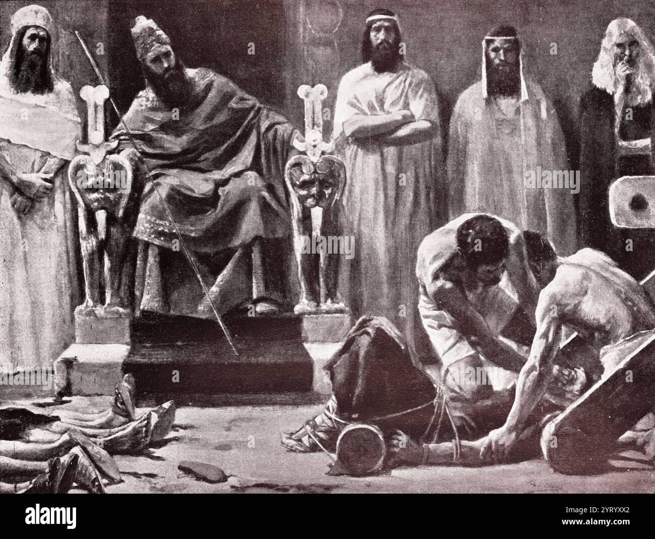 Zedekiah is blinded and taken to Babylon year 586 before Jesus Christ, painted by José Villegas Stock Photo