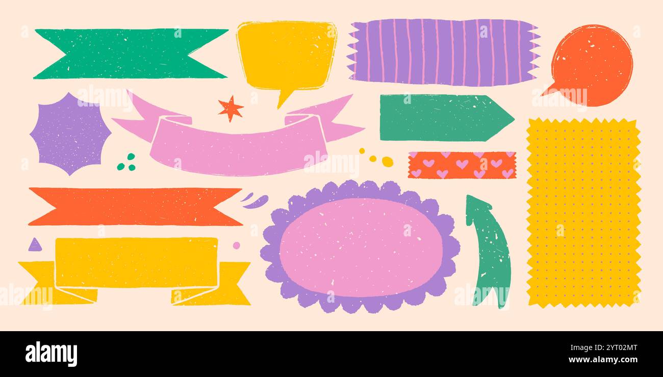 Simple shapes with various patterns in rough rustic style. Hand drawn ...