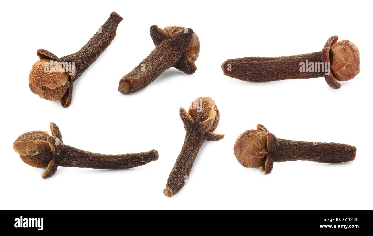 Fragrant clove buds isolated on white, set Stock Photo - Alamy