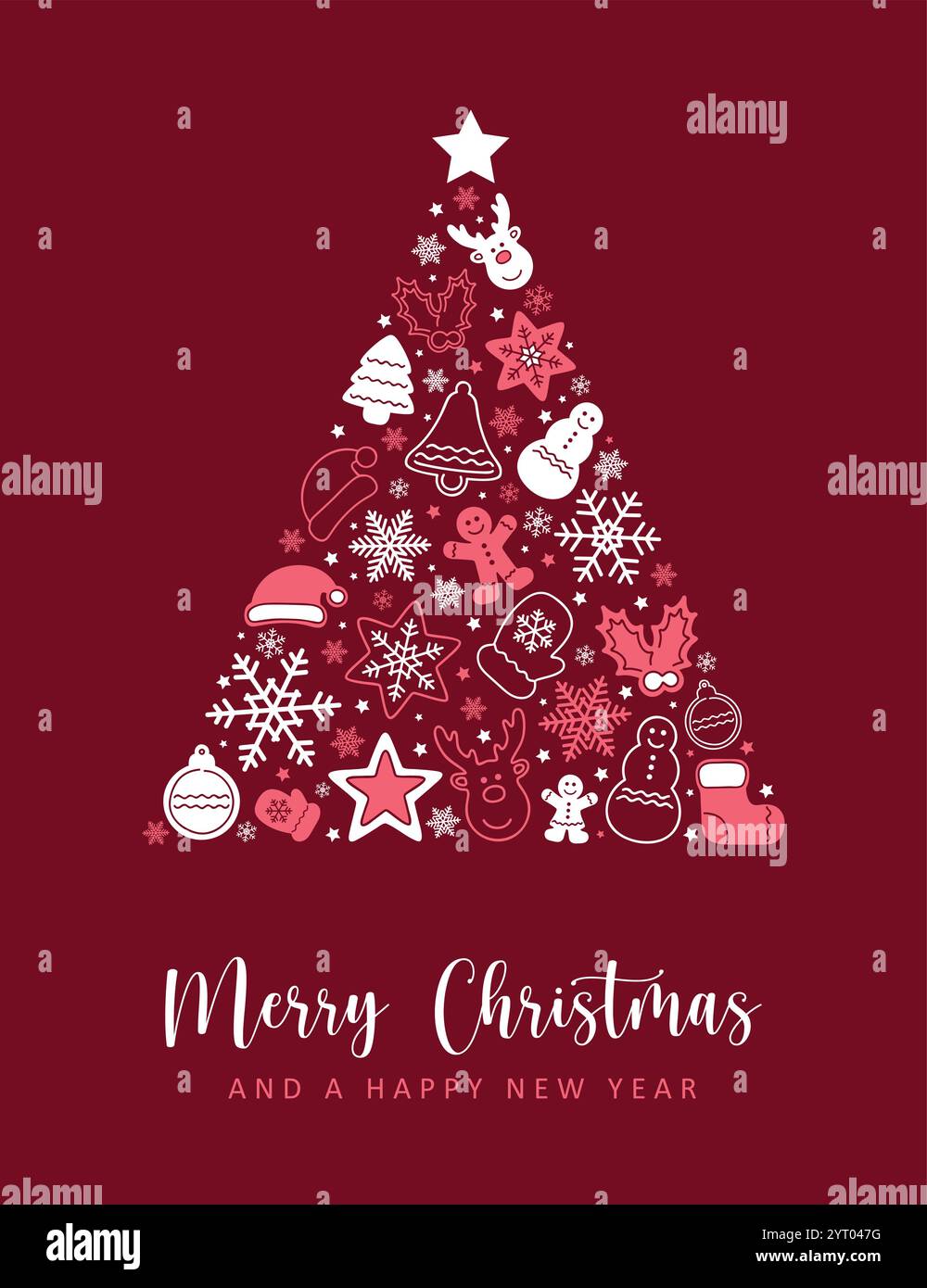 christmas greeting card with decorative fir tree vector illustration ...