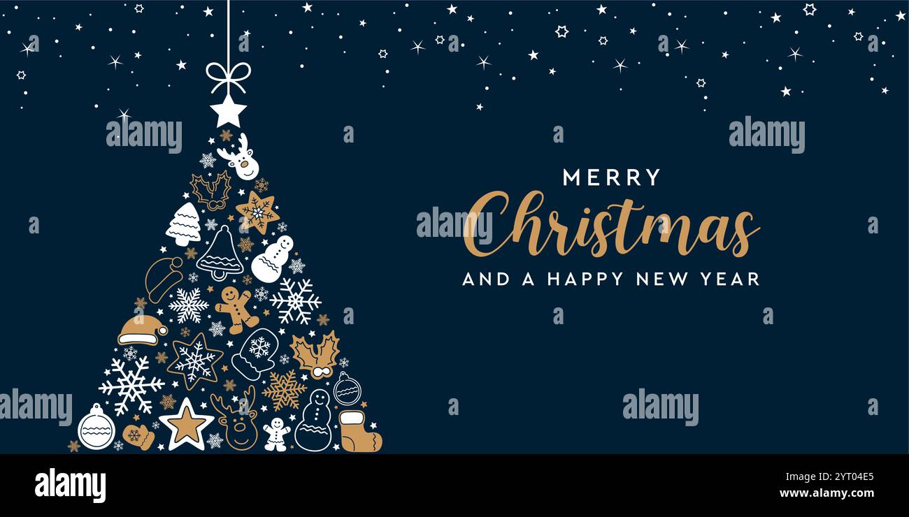 christmas greeting card with decorative fir tree vector illustration ...