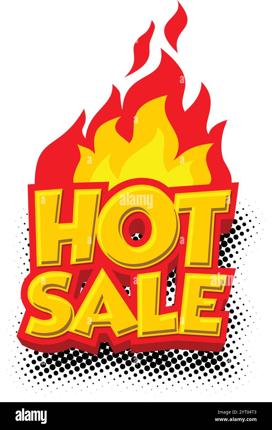 Hot sale icon. Label with flame in pop art style. Vector template on transparent background Stock Vector