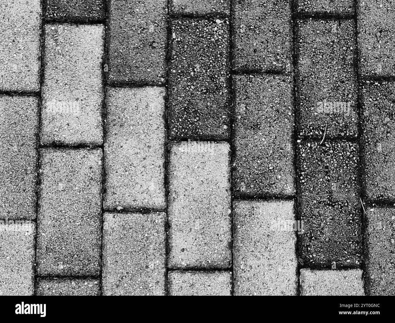 Street Puzzle: Contrasts of Wet and Dry Granite Pavement Stock Photo