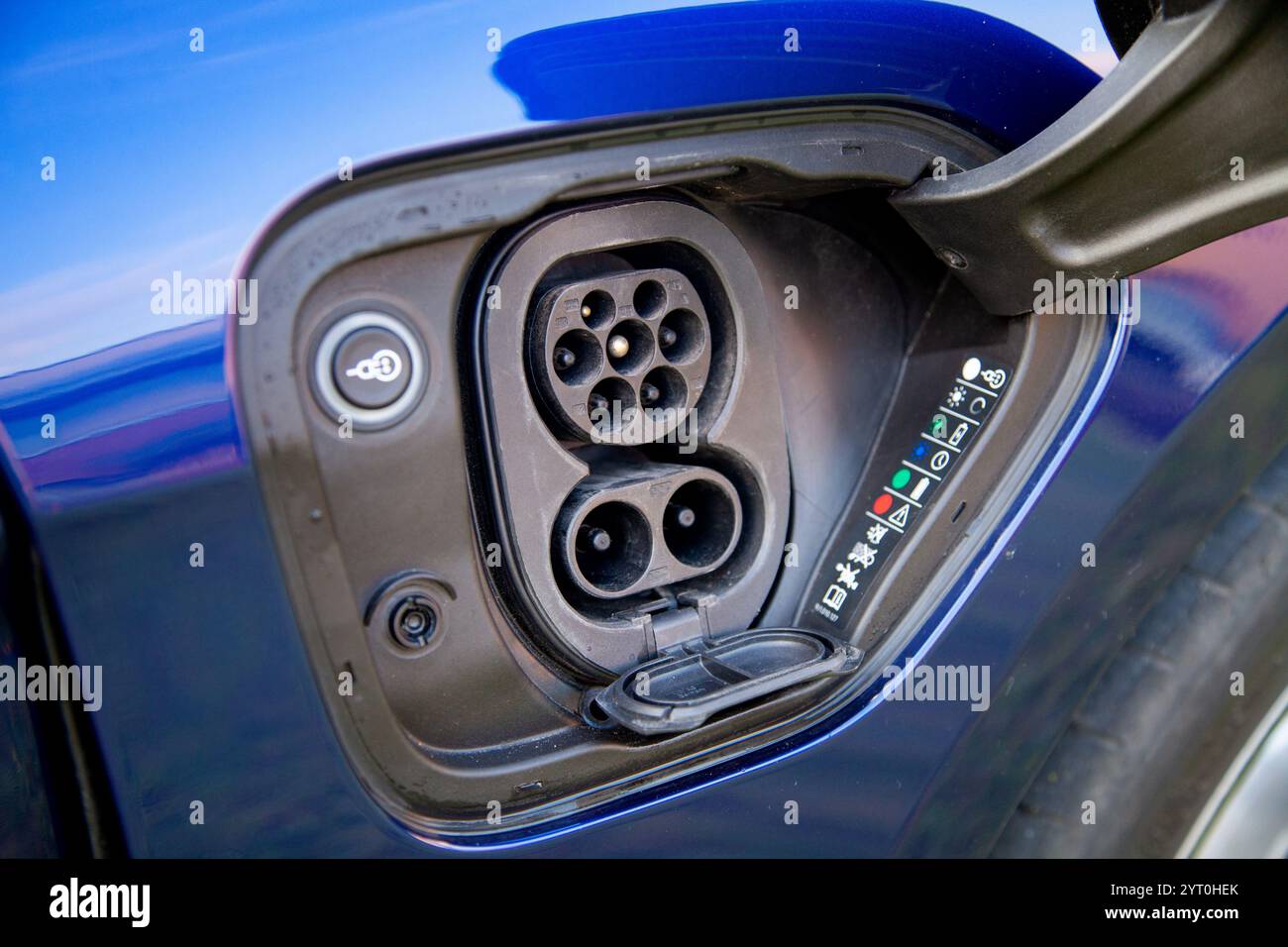 Vilnius, Lithuania - August 18, 2024 - Charge port of Porsche Taycan Stock Photo