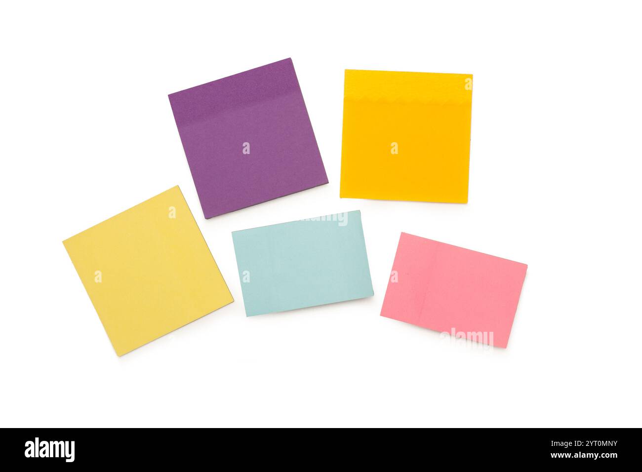 Blank colored sticky papers on a white background with copy space Stock Photo
