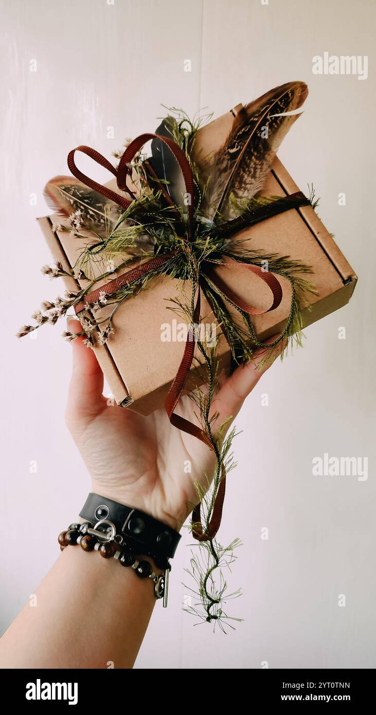 Craft Parcel Craft packaging, package, box, parcel. Brown paper box decorated with ...