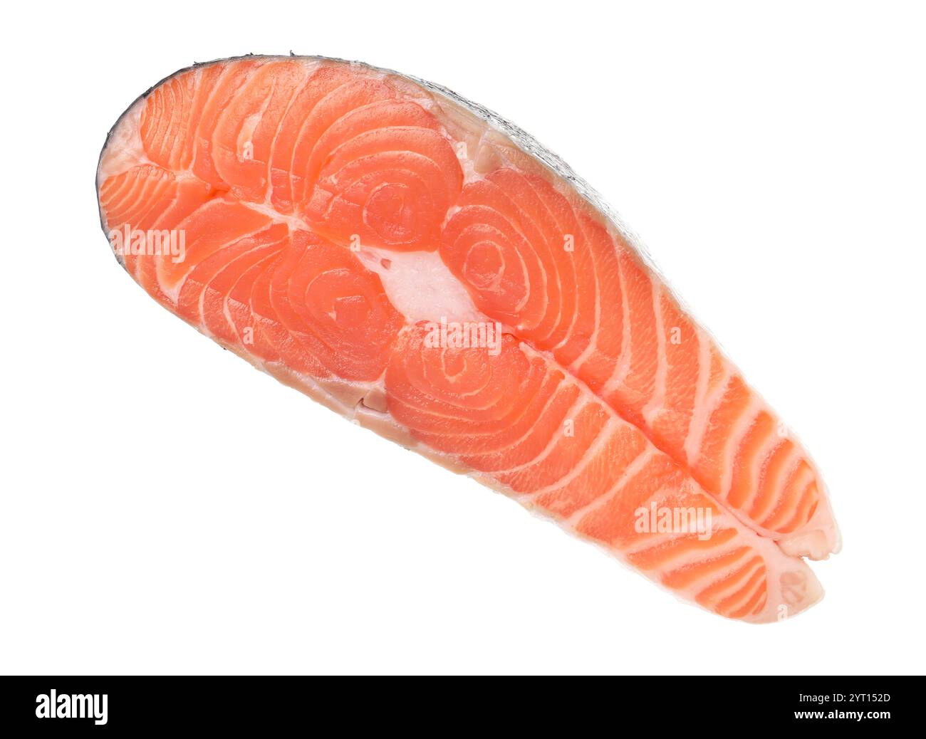Steak of fresh raw salmon isolated on white, top view Stock Photo - Alamy