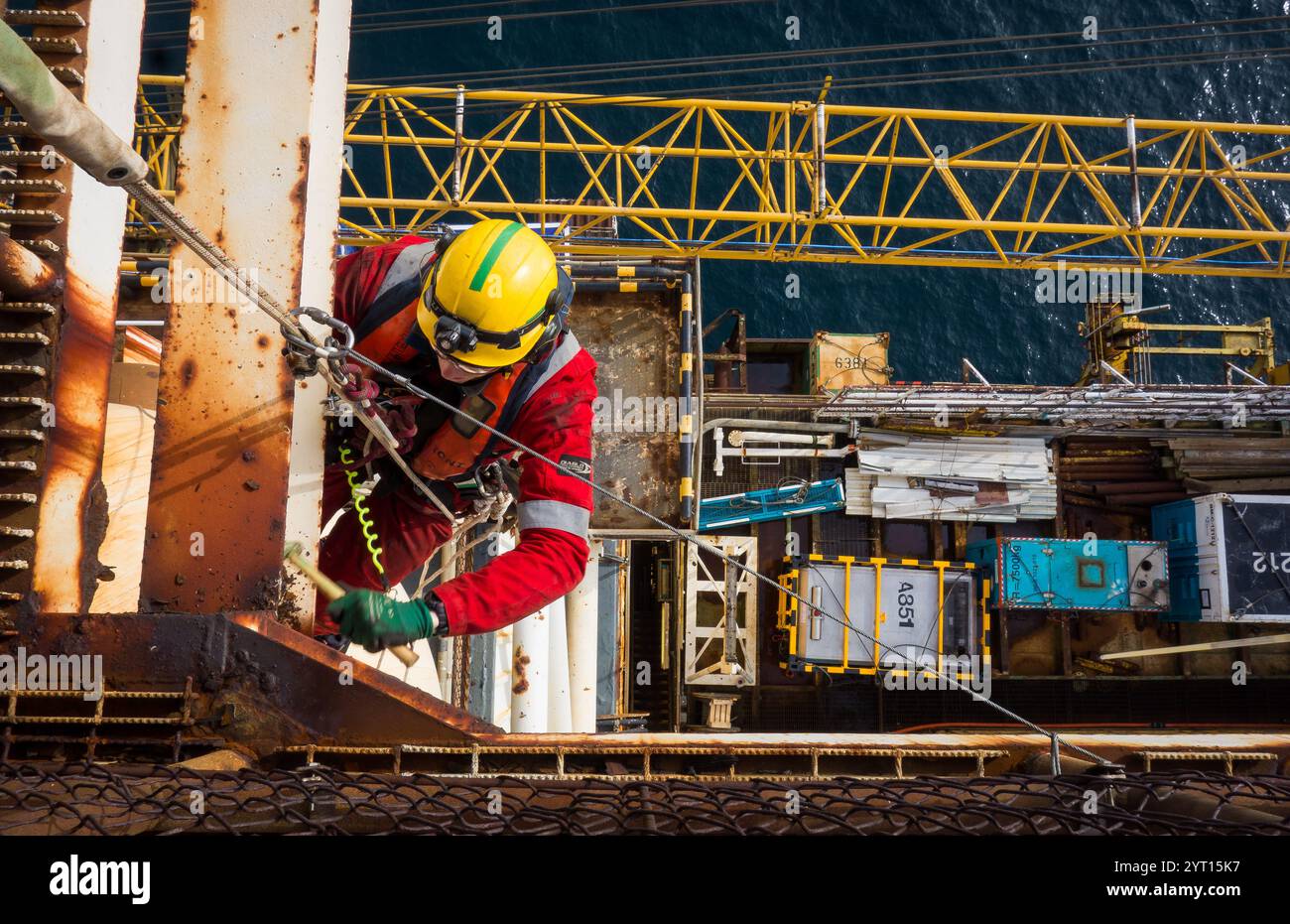 NDT inspector on oil rig Stock Photo