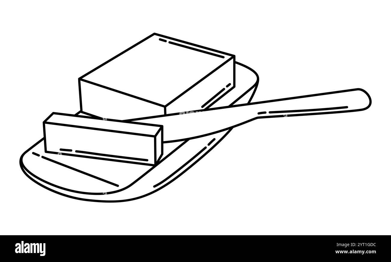 Illustration of butter with knife. Stylized kitchen object for cooking ...