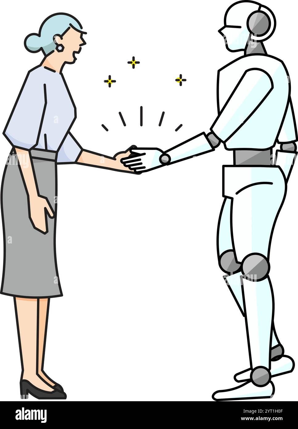 business woman and robot exchange handshake vector illustration Stock ...