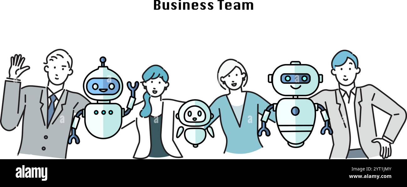 Business team - Illustration of a business team and a robots- startup ...