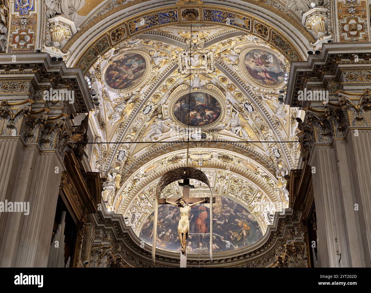 Interior of Basilica di Santa Maria Maggiore. The church is Romanesque ...