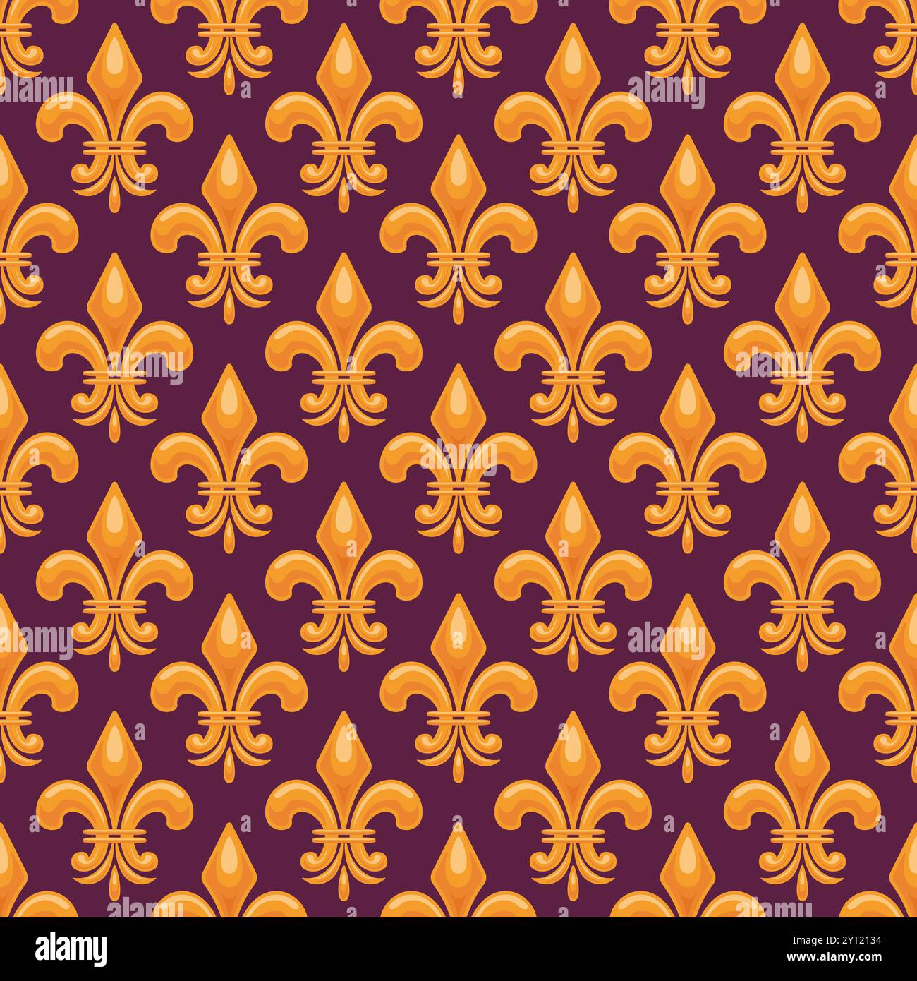 Mardi Gras-themed seamless background featuring a royal fleur-de-lis design in gold, complemented by diagonal patterns and dotted accents, inspired by Stock Vector