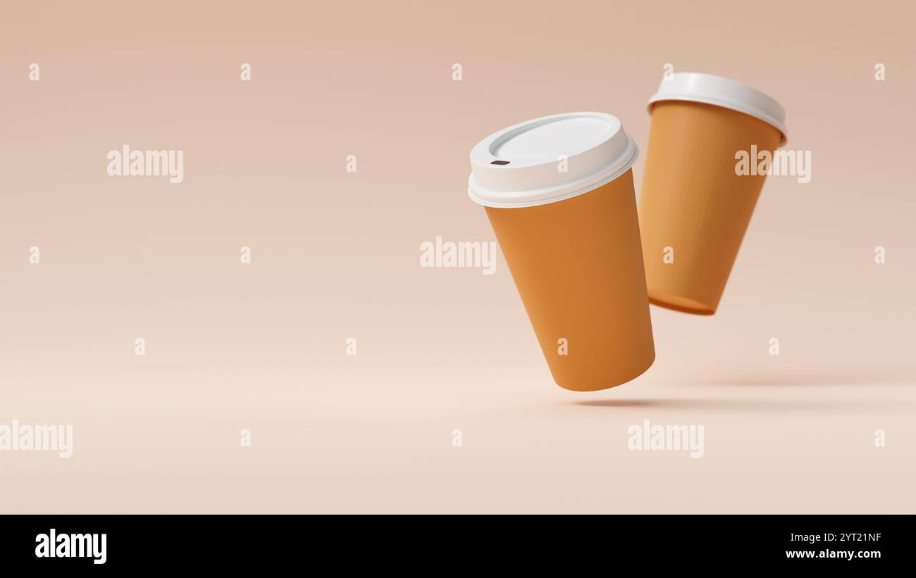 Two Minimalist Creft Blank Paper Coffee Cup floating above beige ...