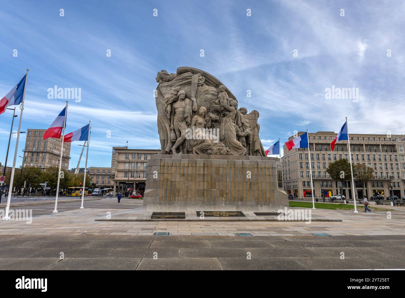 War Memorial  (Monument aux Morts), Le Havre France Monument To The Residents Who Died In Two World Wars,  Rue de Paris, Le havre, Stock Photo