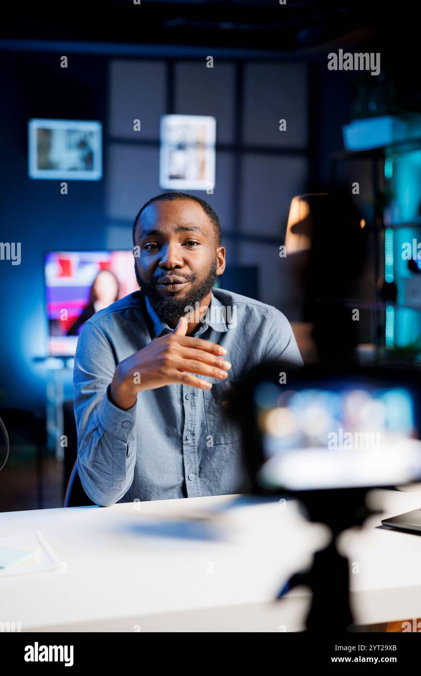 Content creator using production camera gear to film motivational type ...