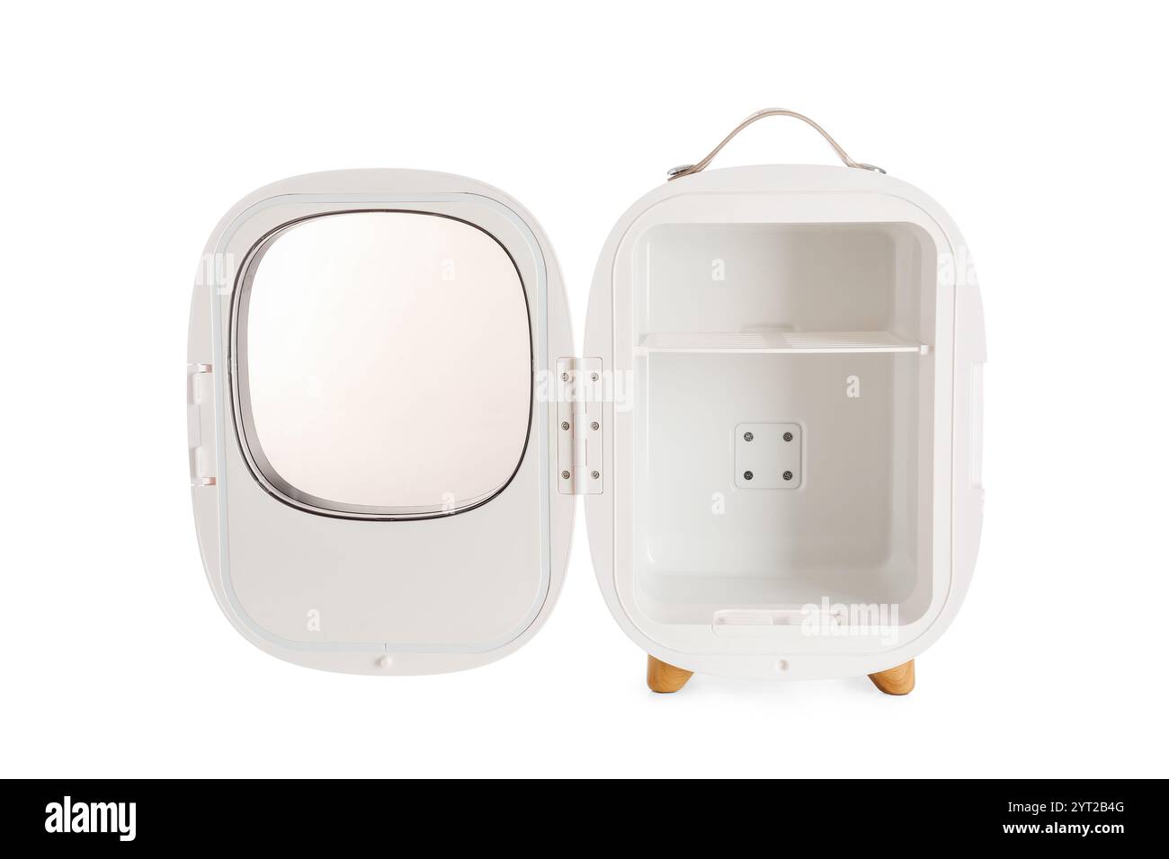 Empty cosmetic refrigerator on white background Stock Photo