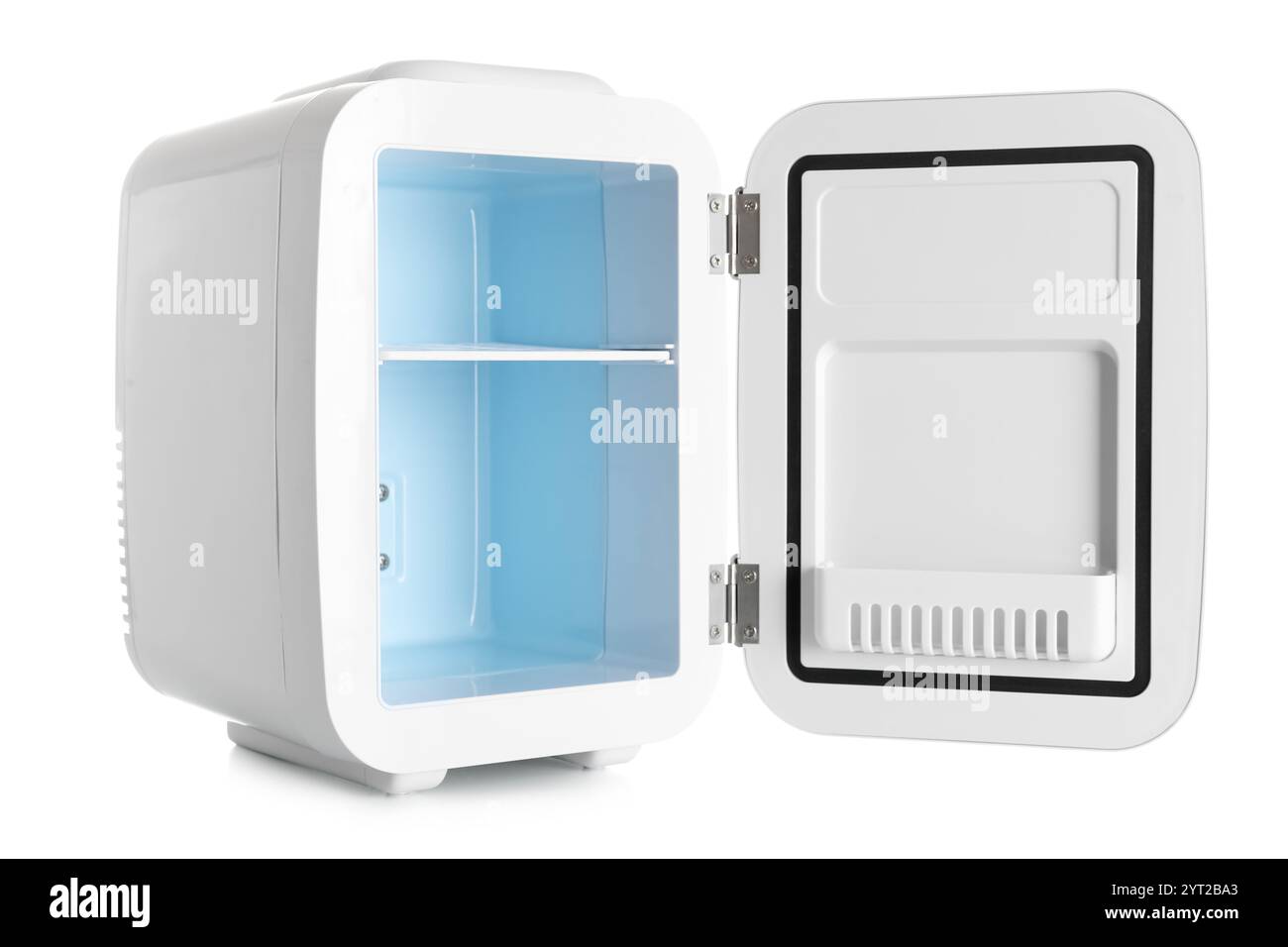 Empty cosmetic refrigerator on white background Stock Photo