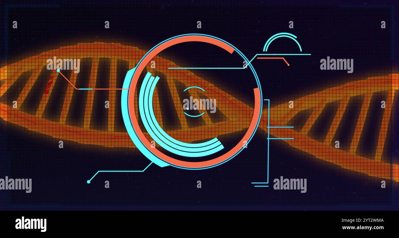 Image of data processing over dna strand on black background Stock ...