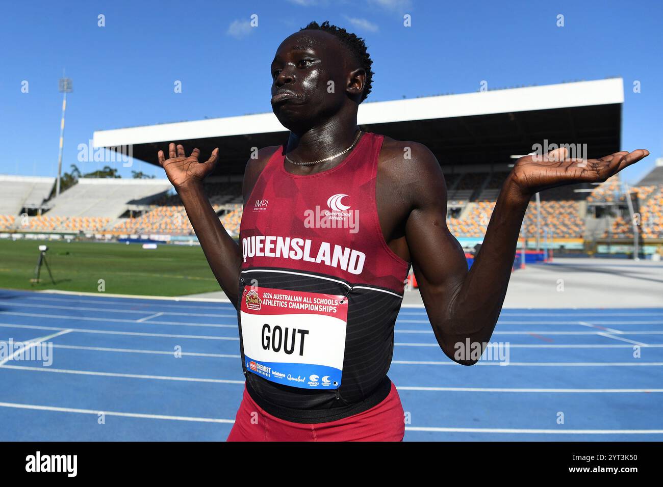 Brisbane, Australia. 06th Dec, 2024. Gout Gout of Australia celebrates