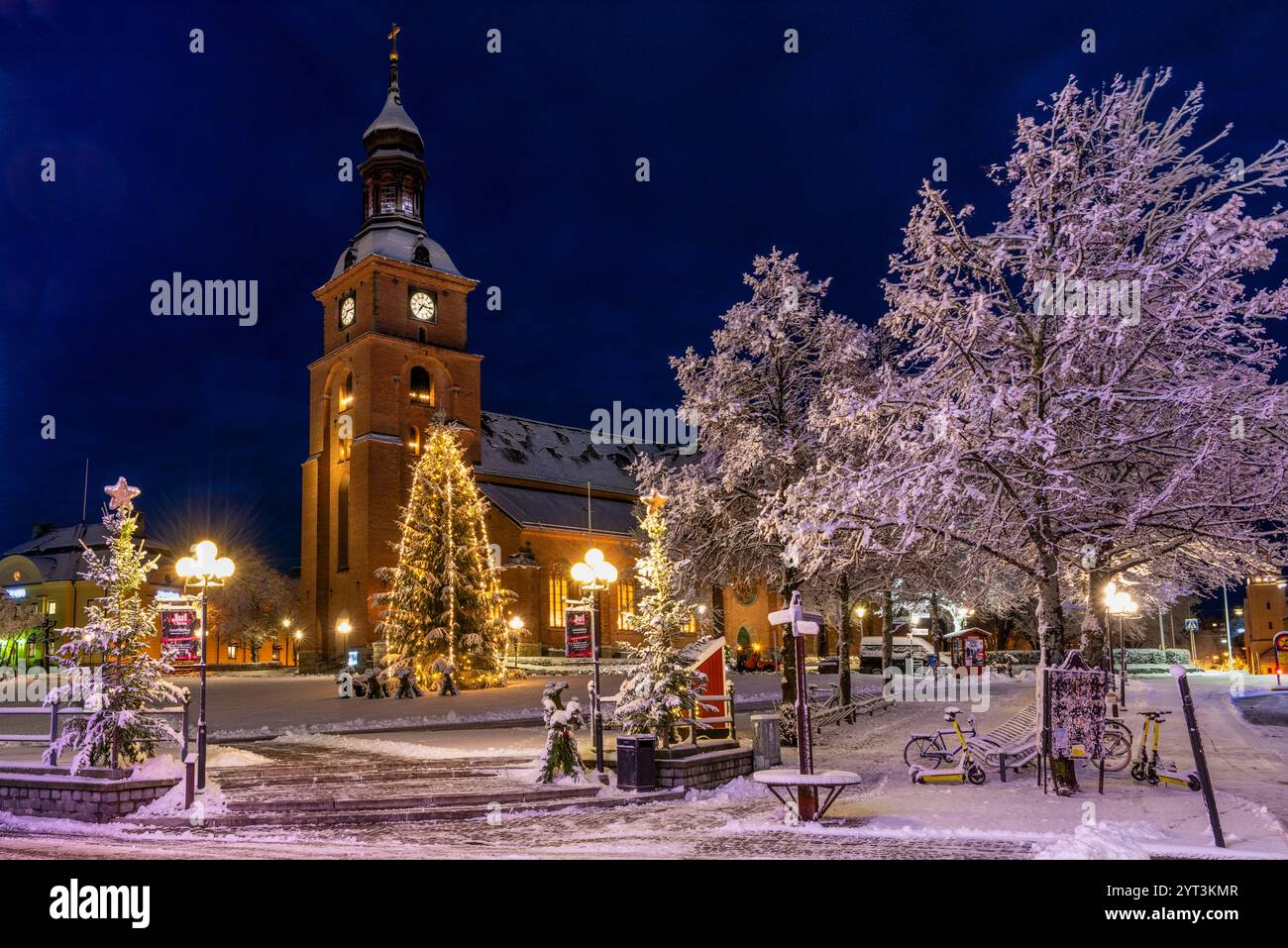 Stora torget and Kristine kyrka, church, in Falun, Sweden Stock Photo