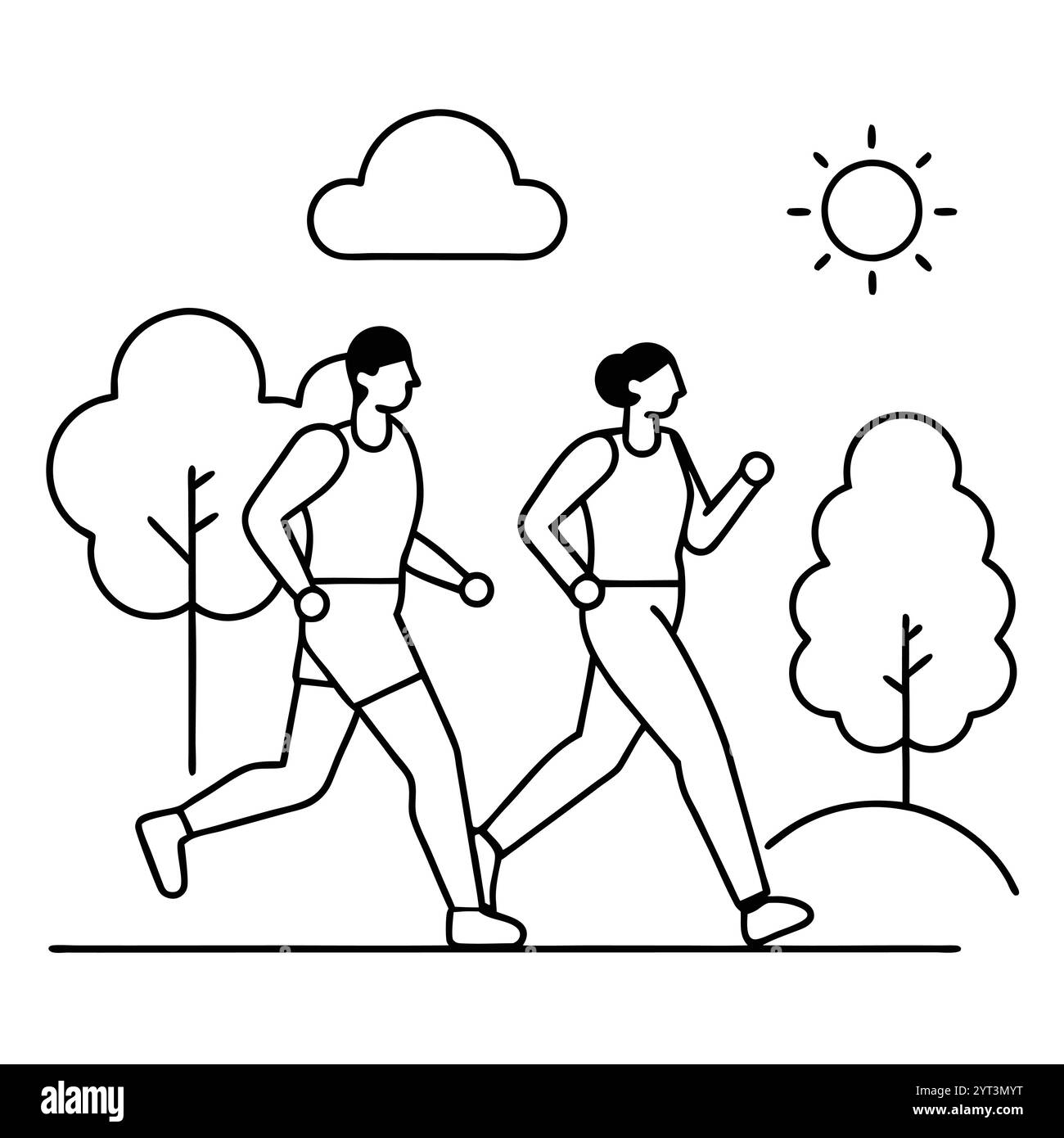 Two Women Jogging in Park Fitness and Outdoor Activity Vector ...