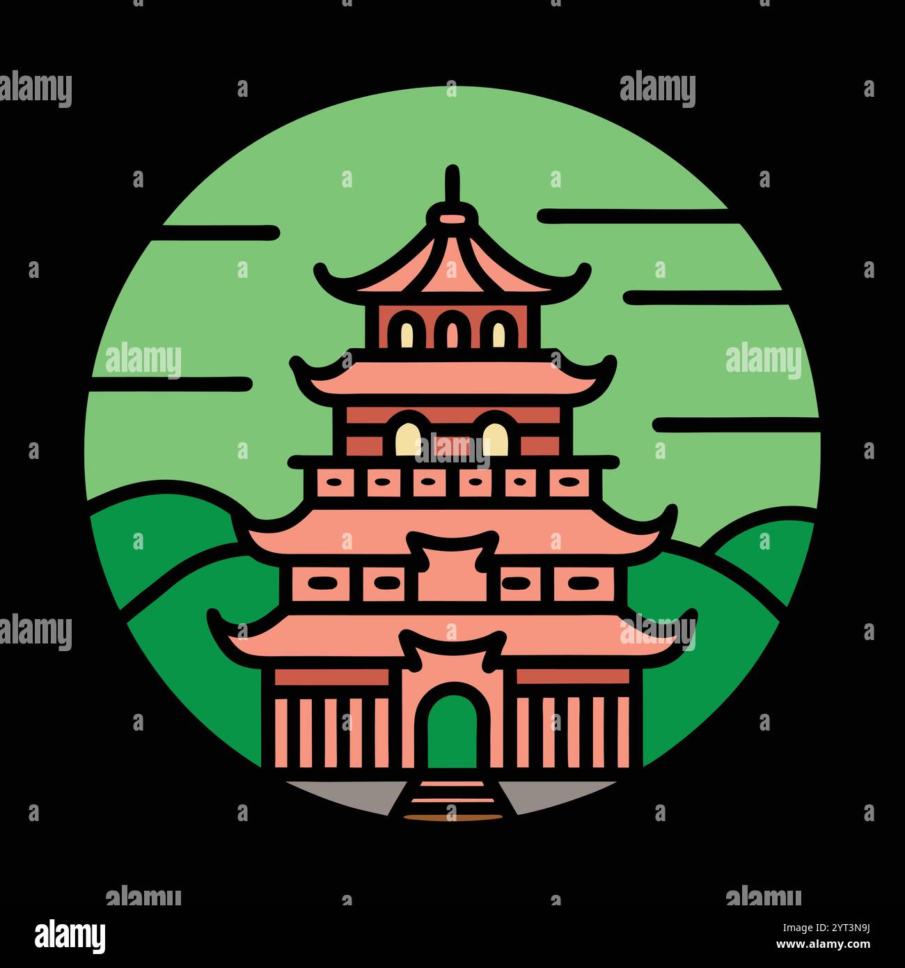 Traditional Asian Pagoda Vector Illustration - Vibrant and Detailed Printable Graphic Design Art ...