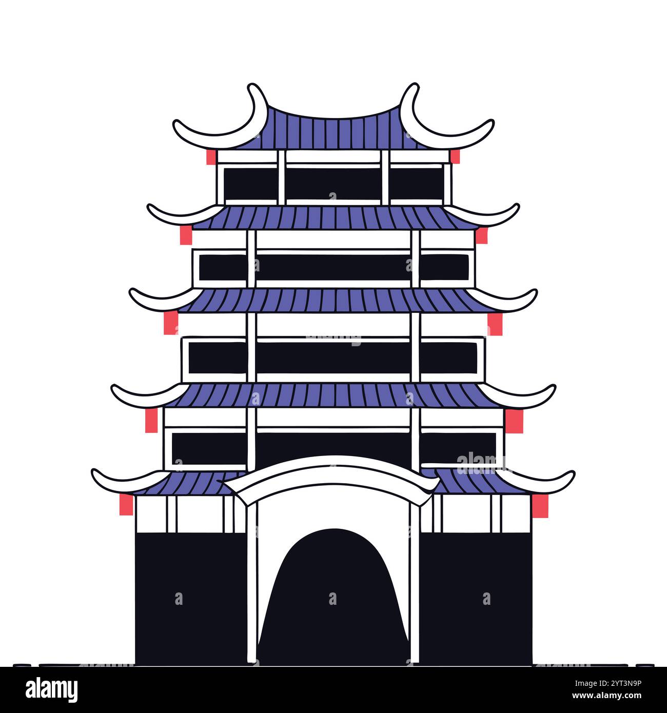 Traditional Asian Pagoda Vector Illustration - Vibrant and Detailed Printable Graphic Design Art ...