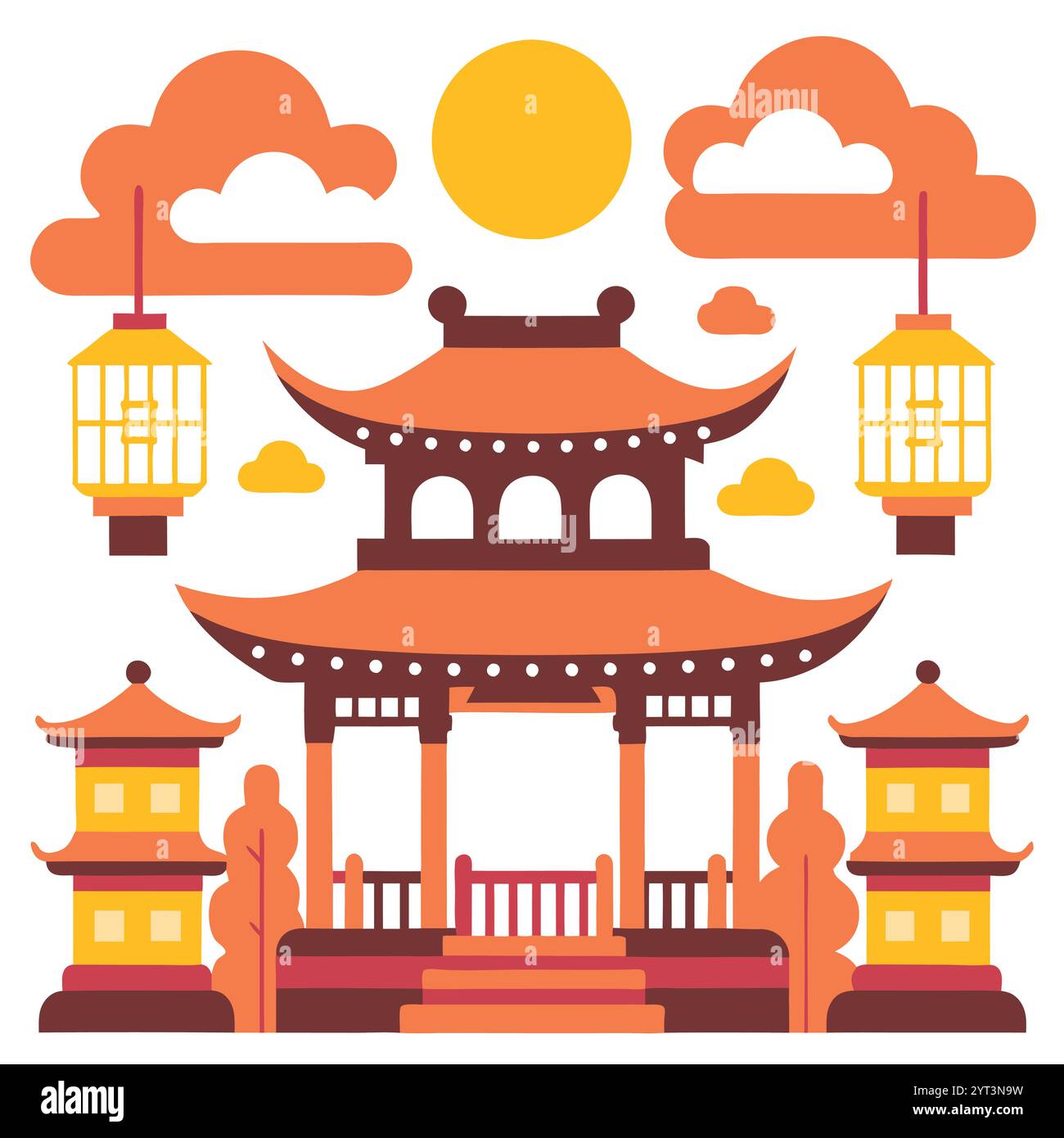 Traditional Asian Pagoda Vector Illustration - Vibrant and Detailed Printable Graphic Design Art ...