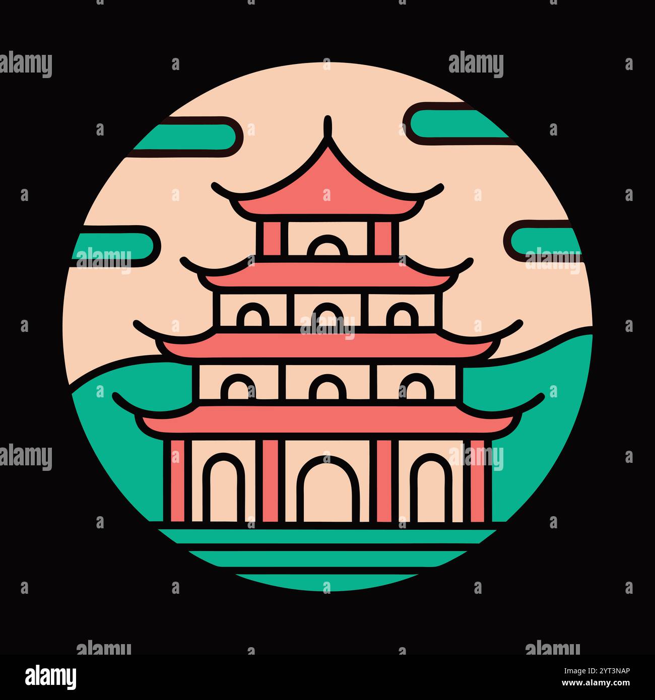Traditional Asian Pagoda Vector Illustration - Vibrant and Detailed Printable Graphic Design Art ...