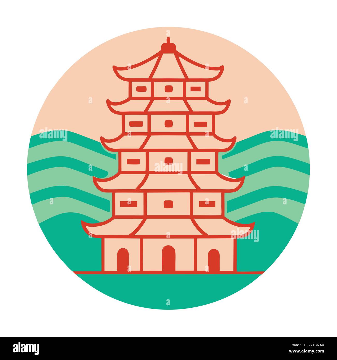 Traditional Asian Pagoda Vector Illustration - Vibrant and Detailed Printable Graphic Design Art ...