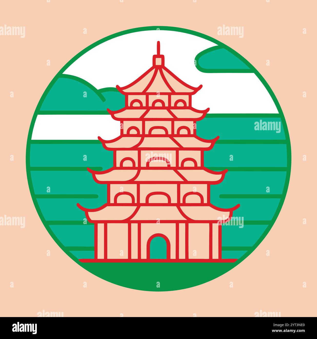 Traditional Asian Pagoda Vector Illustration - Vibrant and Detailed Printable Graphic Design ...