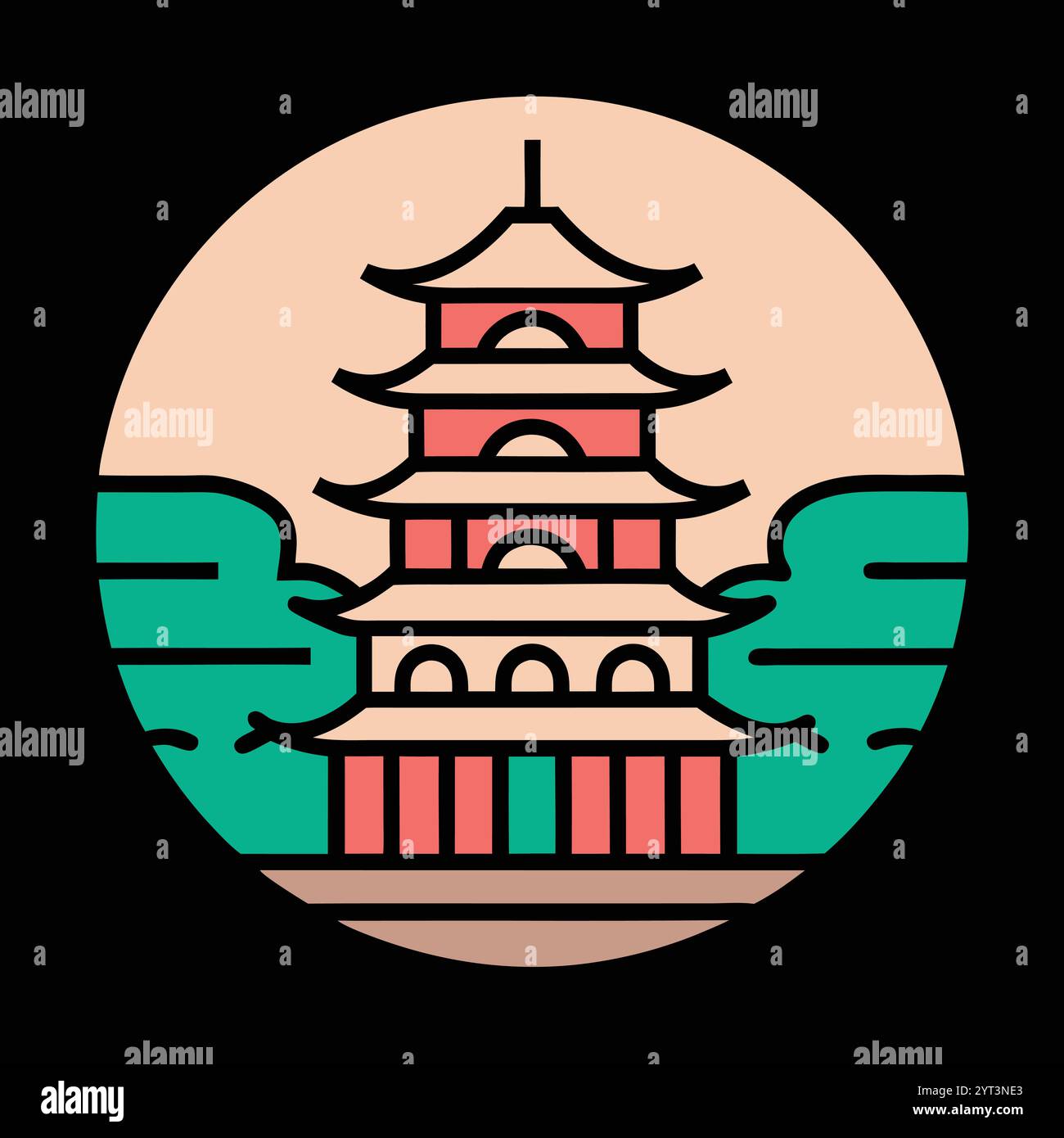 Traditional Asian Pagoda Vector Illustration - Vibrant and Detailed Printable Graphic Design ...