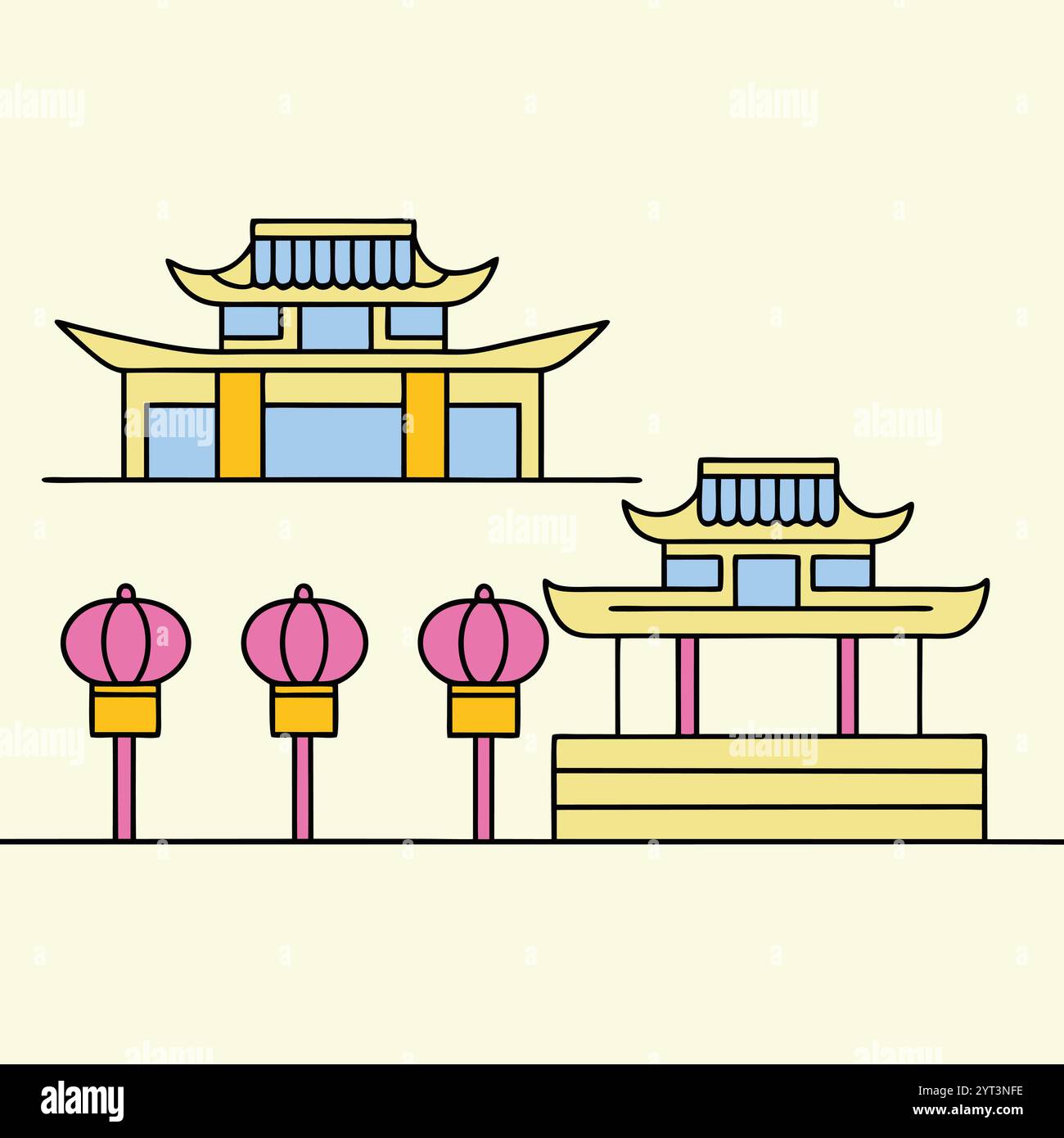 Traditional Asian Pagoda Vector Illustration - Vibrant and Detailed Printable Graphic Design ...