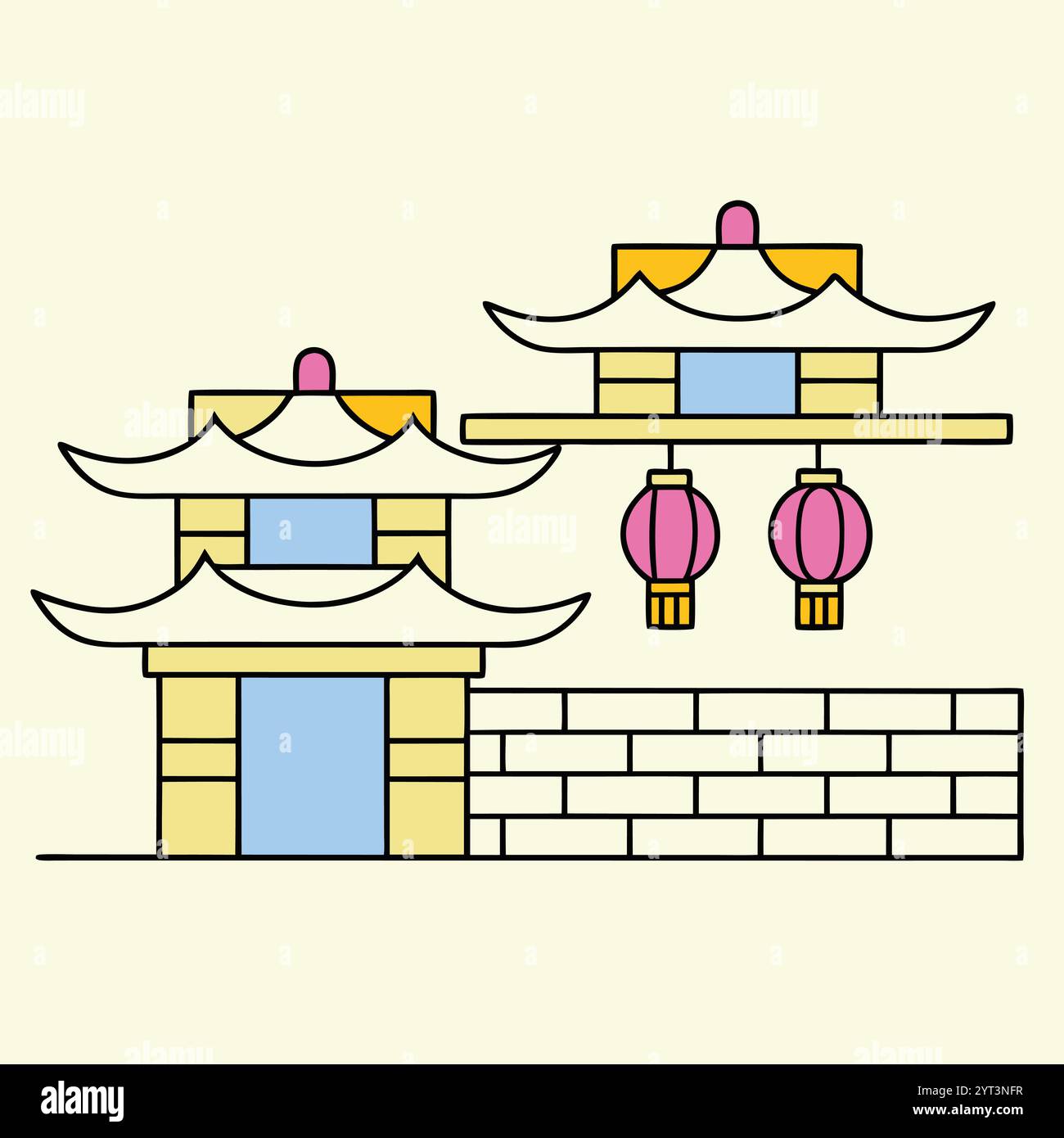 Traditional Asian Pagoda Vector Illustration - Vibrant and Detailed Printable Graphic Design ...