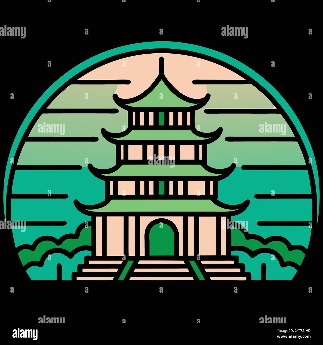 Traditional Asian Pagoda Vector Illustration - Vibrant and Detailed Printable Graphic Design ...