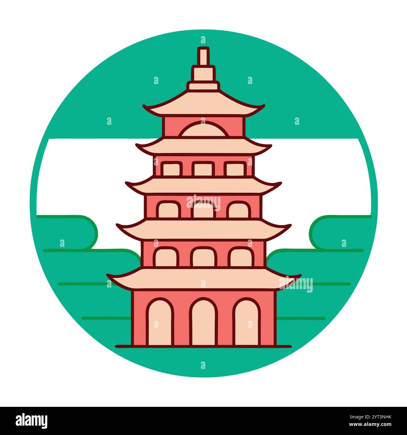 Traditional Asian Pagoda Vector Illustration - Vibrant and Detailed Printable Graphic Design ...