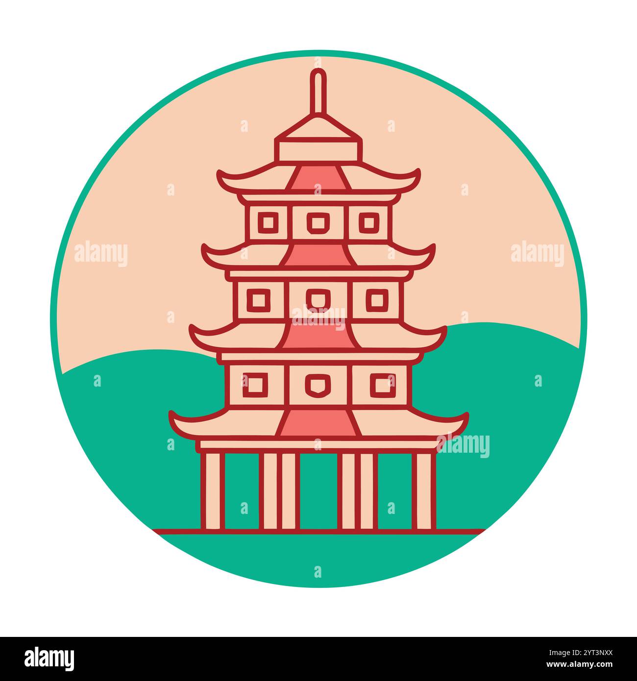 Traditional Asian Pagoda Vector Illustration - Vibrant and Detailed Printable Graphic Design ...