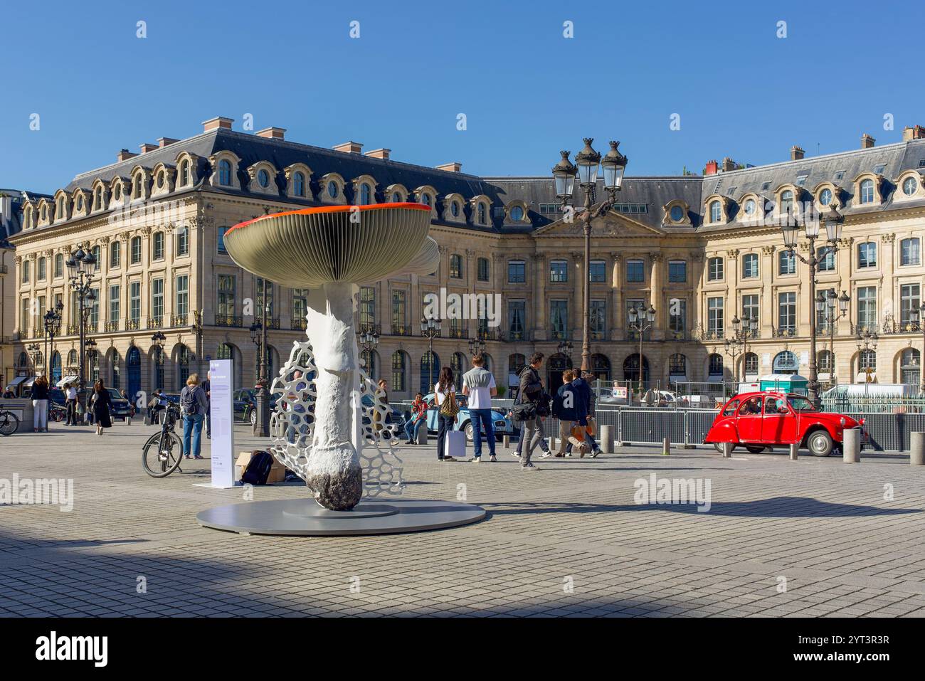 Paris, France, 10.16.2024 Place Vendôme with a giant mushroom in the middle for the Art Basel Paris 2024 fair Stock Photo