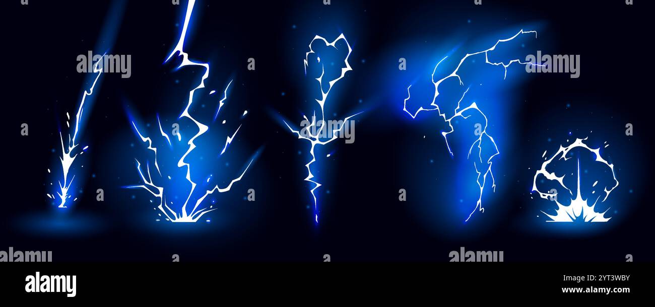 Lightning strike bolt silhouettes sequence vector illustration. Stock Vector