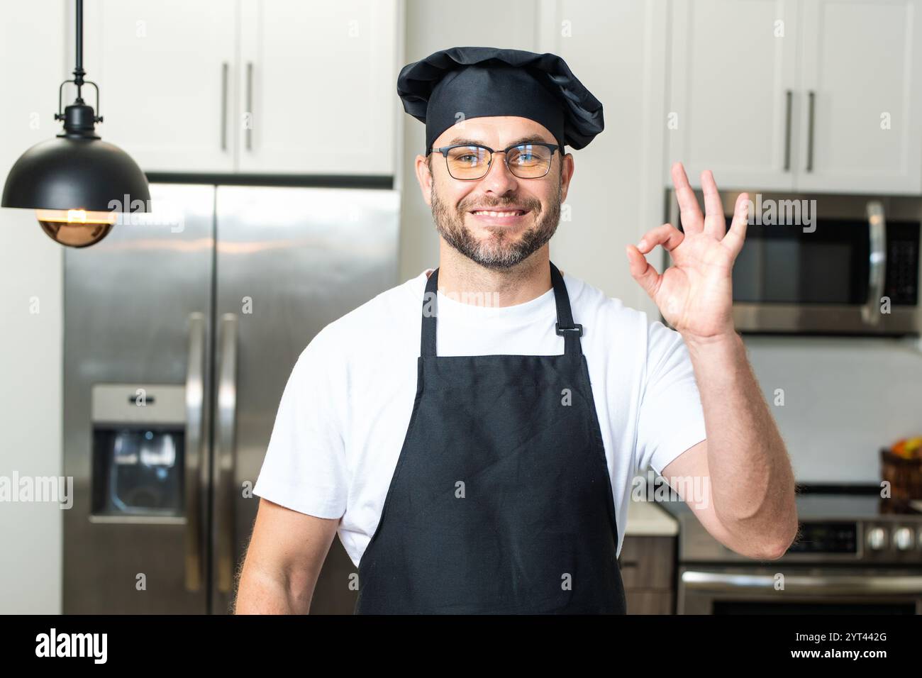 Chef cook with ok sign, delicious food. Cooking and culinary ...