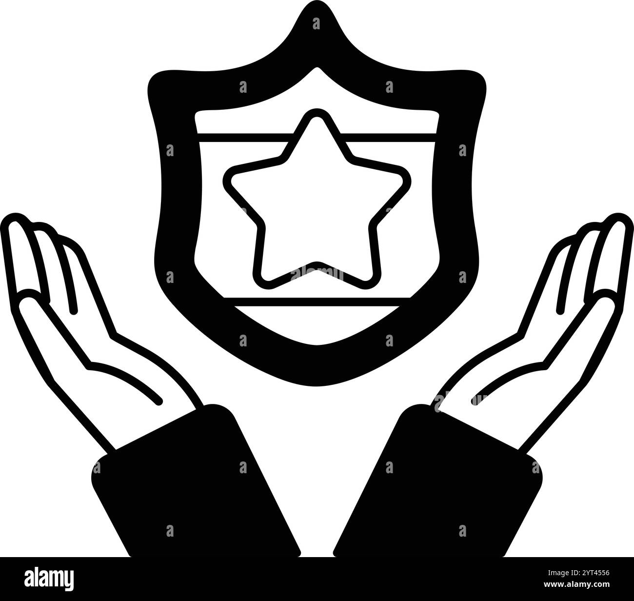 A blue shield with a star on it and two hands holding it Stock Vector ...