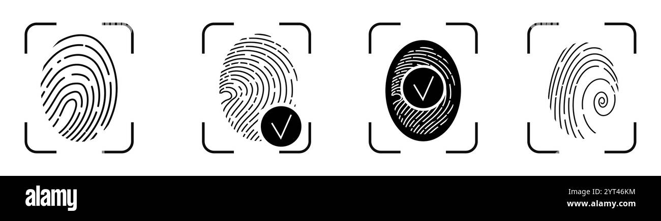 Finger print icon biometric id, unique scan, line signature on white ...