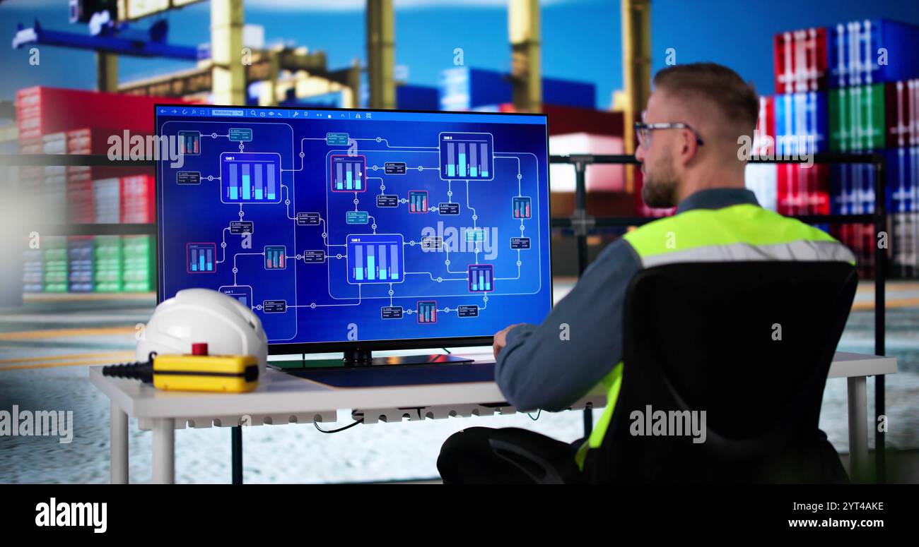 Engineer Operator Using Scada System At Shipping Port Stock Photo - Alamy