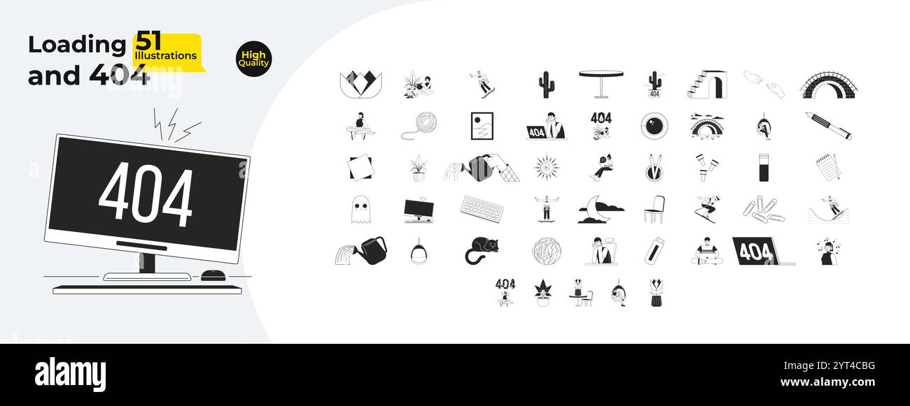 404 error cozy lifestyle outline illustrations mega bundle Stock Vector