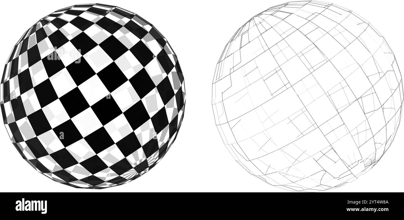 Spheres with checkerboard and wireframe designs Stock Vector Image ...