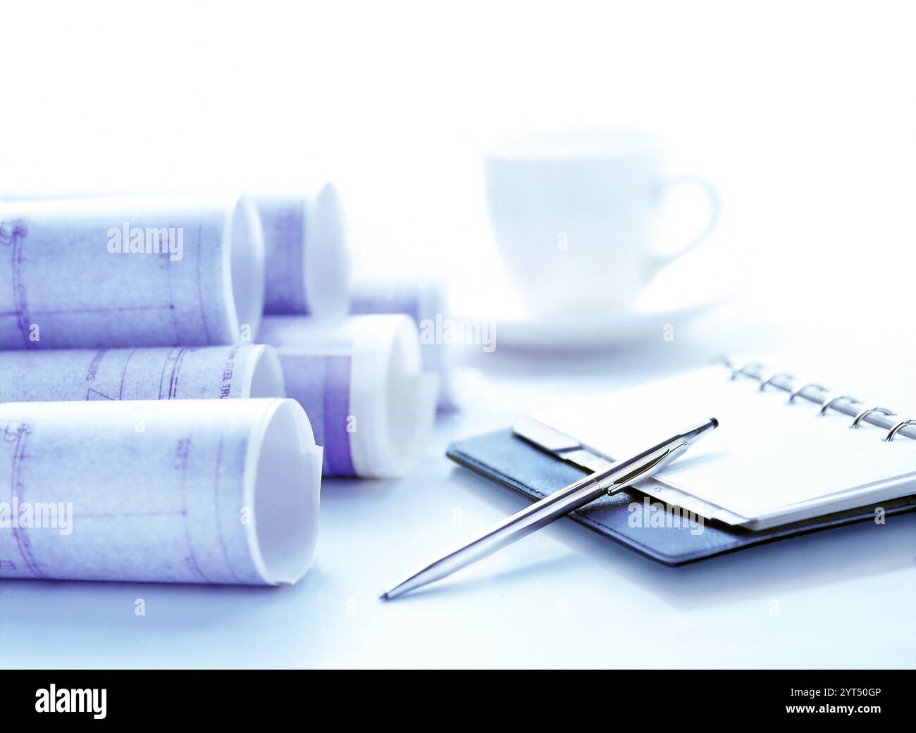Blueprint and system notebook Stock Photo